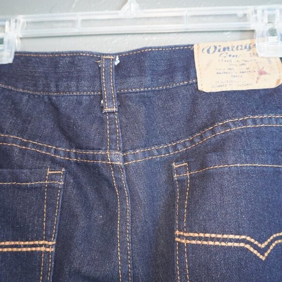 Vintage Genes Mens Dark Wash Blue Slim Straight Denim Distress Jeans Size 34X32 - Picture 7 of 9